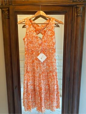 Annamaria Paletti Orange Floral Tiered Criss Cross Back Dress